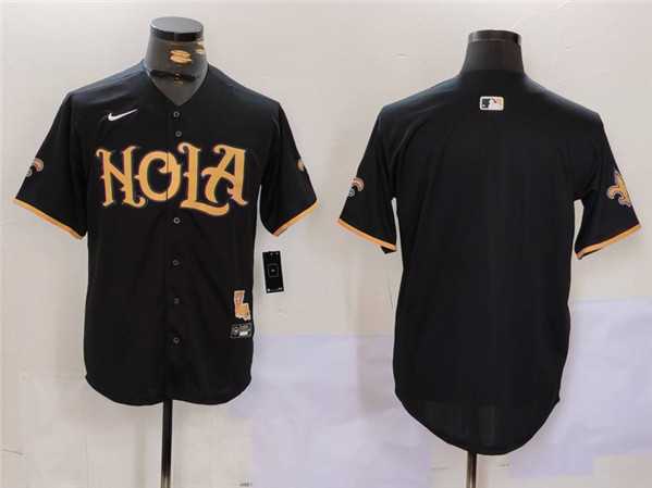 Mens New Orleans Saints Blank Black Cool Base Stitched Baseball Jersey